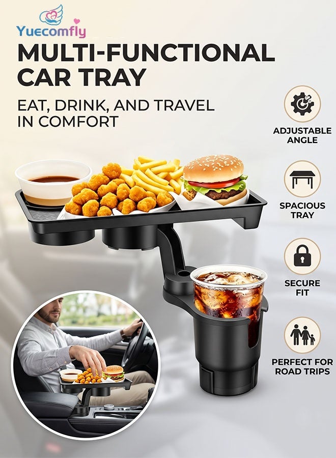 Yuecomfly 2-in-1 Car Cup Holder Tray Car Trays Organizer with Double Cupholders Car Food Table Tray Car Cup Holder Expander Adapter Car Interior Drink Holder Organizer Console Storage Organizer - Image 1