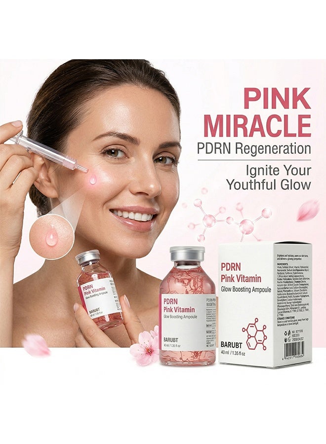 BARUBT PDRN Pink Vitamin Glow Boosting Ampoule,Glow Intensive PDRN Ampoule, Copper Peptides & Vitamin B12 Serum for Face with Collagen & Multi Peptides & 10 Hyaluronic Acids | Korean Skincare Serum, 40ml 1.35 fl oz - Image 2