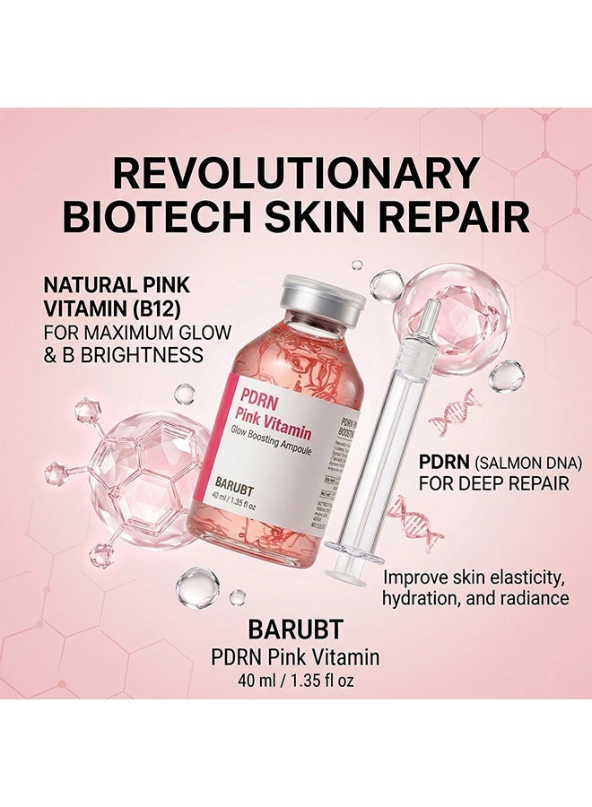 BARUBT PDRN Pink Vitamin Glow Boosting Ampoule,Glow Intensive PDRN Ampoule, Copper Peptides & Vitamin B12 Serum for Face with Collagen & Multi Peptides & 10 Hyaluronic Acids | Korean Skincare Serum, 40ml 1.35 fl oz - Image 3