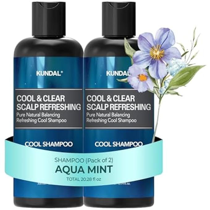 KUNDAL SHAMPOO, HAIR SCALP CARE - AQUA MINT REFRESHING COOL SHAMPOO WITH EUCALYPTUS, TEA TREE EXTRACTS, ARGAN OIL 10.14 FL.OZ, PACK OF 2 - Image 1