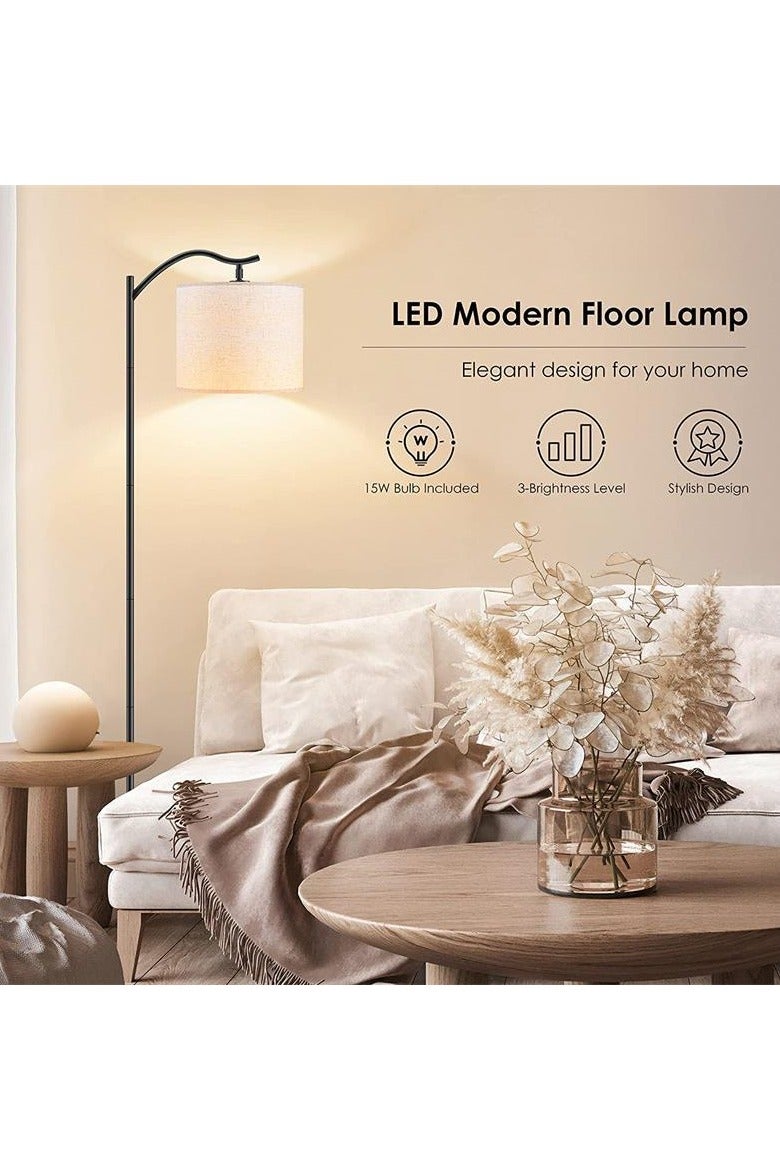 جويز مصباح ارضي LED، اضاءه ارضيه طويل وعصري قائم مع غطاء من الكتان، 3 ألوان، مفتاح تبديل، لغرفة نوم غرفة المعيشة مكتب （بيج）  - Image 2