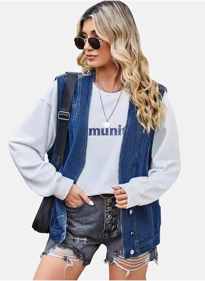 يونيكي Blue Open front Sleeveless Denim Jacket