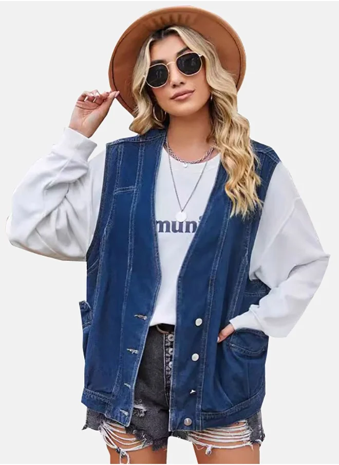 يونيكي Blue Open front Sleeveless Denim Jacket