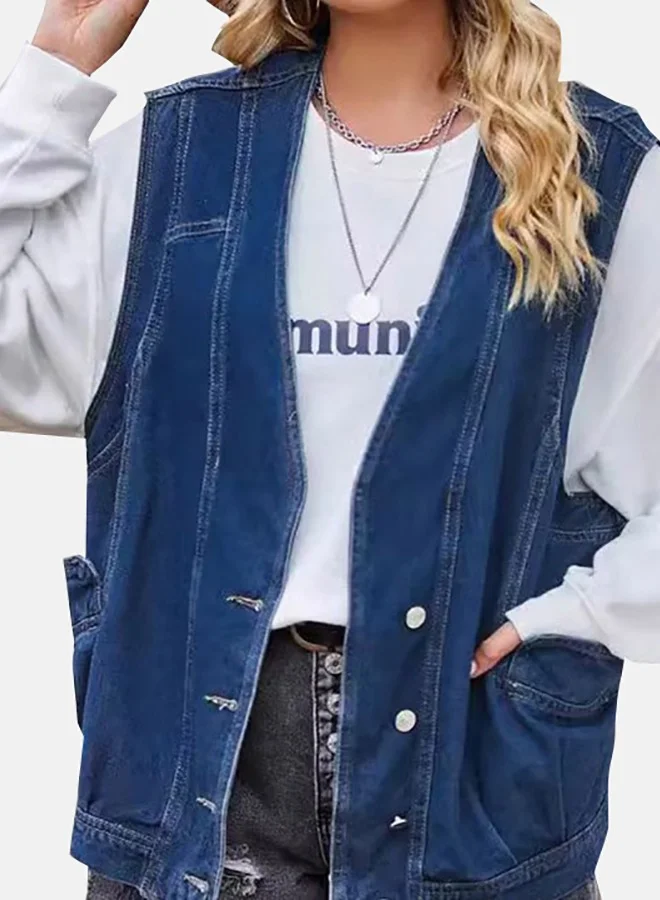 YUNIQEE Blue Open front Sleeveless Denim Jacket