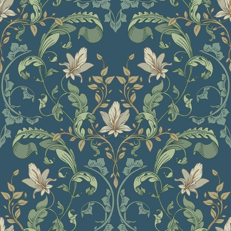 VaryStyle William Morris Floral Wallpaper Navy Blue Green Fern Leaf Floral Peel and Stick Vintage Victorian Wallpaper for Bedroom Bathroom Removable Retro Contact Paper for Walls Cabinets 17.7"x118" - Image 1