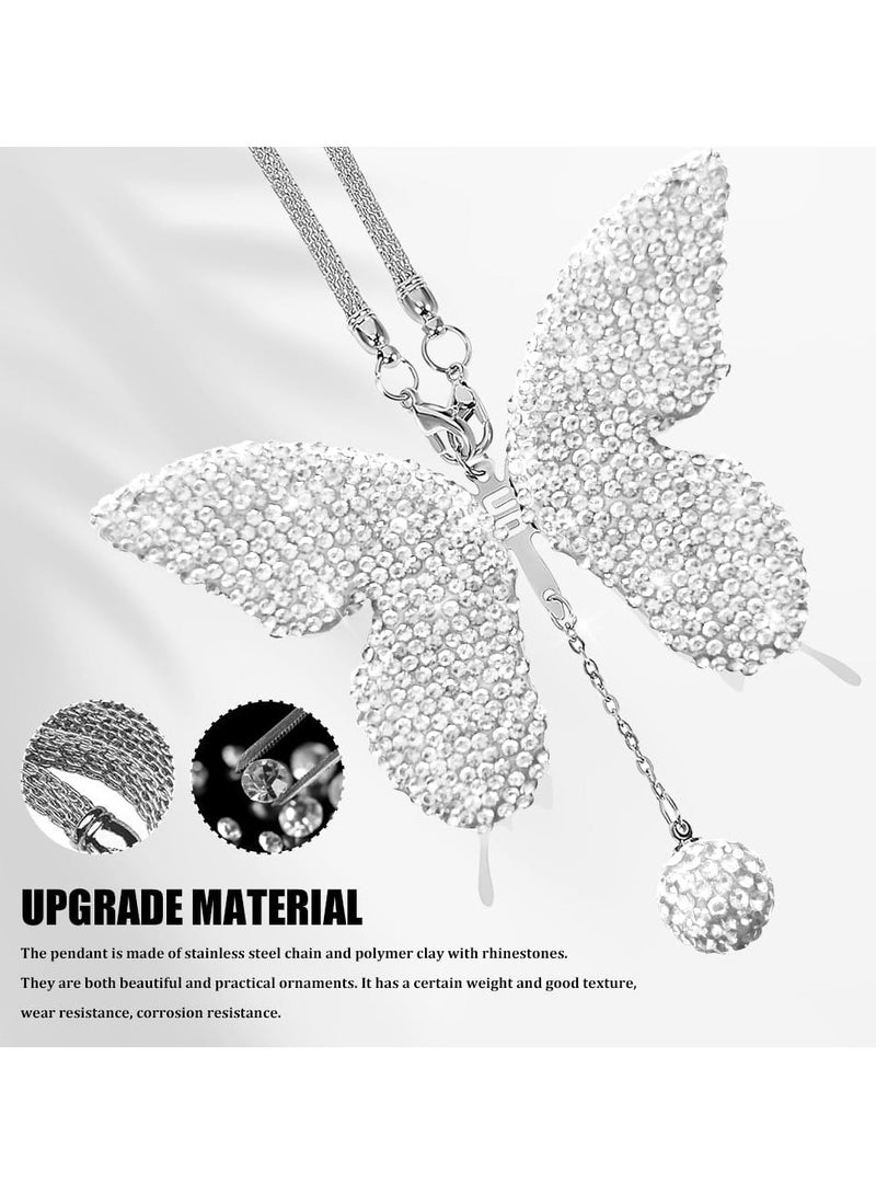 Butterfly Shaped Car Charms - Shiny Butterfly Car Pendant - Women's Crystal Rearview Mirror Charms, Lucky Charms, Elegant Car Interior Decoration (White) - Image 3