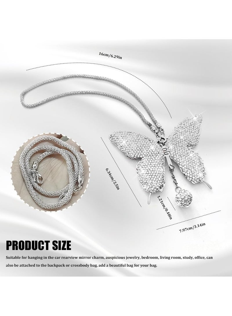 Butterfly Shaped Car Charms - Shiny Butterfly Car Pendant - Women's Crystal Rearview Mirror Charms, Lucky Charms, Elegant Car Interior Decoration (White) - Image 2