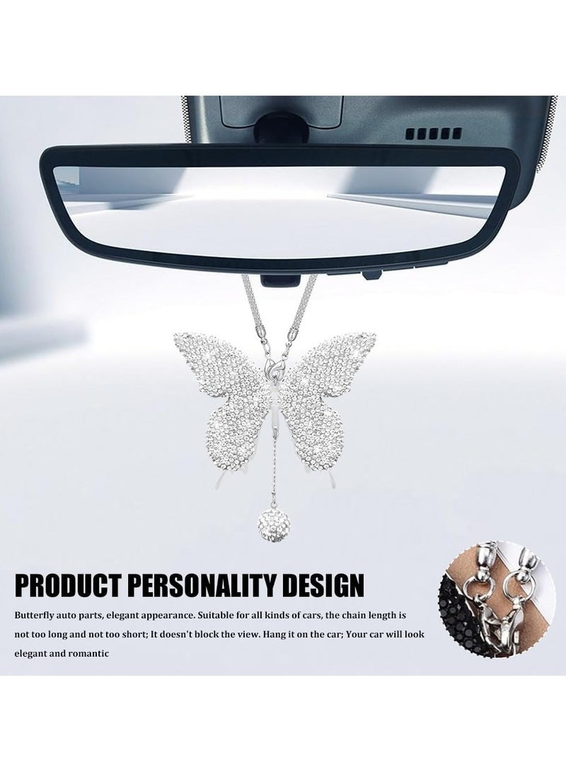 Butterfly Shaped Car Charms - Shiny Butterfly Car Pendant - Women's Crystal Rearview Mirror Charms, Lucky Charms, Elegant Car Interior Decoration (White) - Image 4