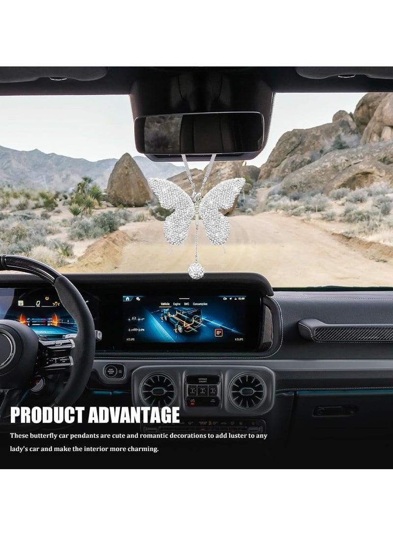 Butterfly Shaped Car Charms - Shiny Butterfly Car Pendant - Women's Crystal Rearview Mirror Charms, Lucky Charms, Elegant Car Interior Decoration (White) - Image 5