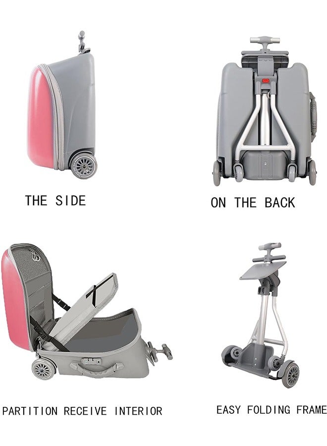 JCB CHIC حقيبة أمتعة قابلة للتوسيع مع عجلات دوارة، حقيبة قابلة للطي وقابلة للركوب مع مقعد للأطفال، حقيبة أمتعة دوارة قابلة للفصل مقاس 20 بوصة لرحلة سفر الأطفال الصغار - Image 4