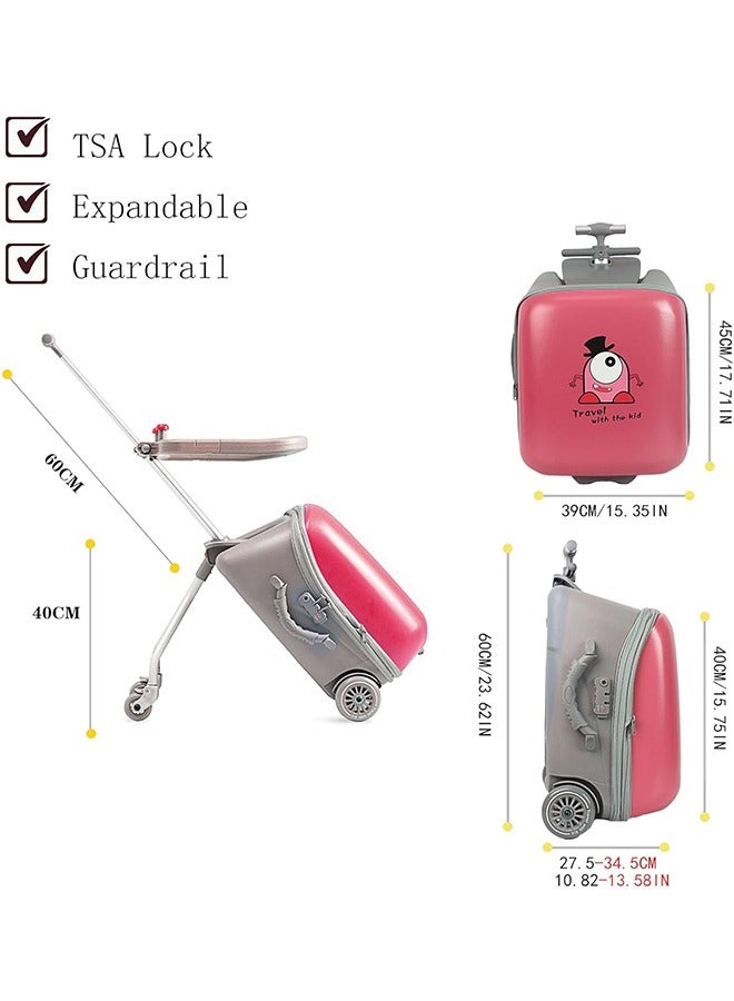 JCB CHIC حقيبة أمتعة قابلة للتوسيع مع عجلات دوارة، حقيبة قابلة للطي وقابلة للركوب مع مقعد للأطفال، حقيبة أمتعة دوارة قابلة للفصل مقاس 20 بوصة لرحلة سفر الأطفال الصغار - Image 2