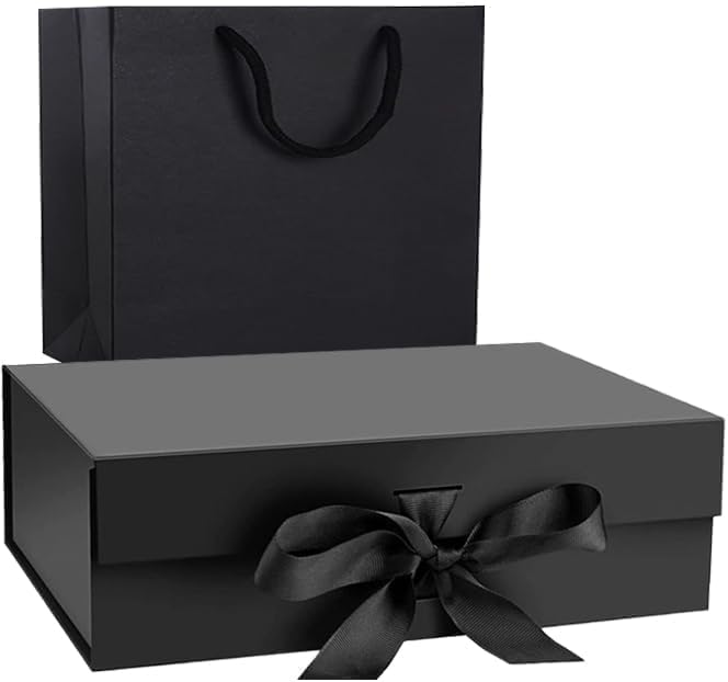 هاي فاي صندوق هدايا أسود من مع كيس هدايا، أبعاده 32x20x10 سم، صندوق هدايا فاخر كبير بإغلاق مغناطيسي ورباط، وغطاء قابل للطي، مناسب لهدايا الزفاف وأعياد الميلاد وتغليف الهدايا. - Image 2
