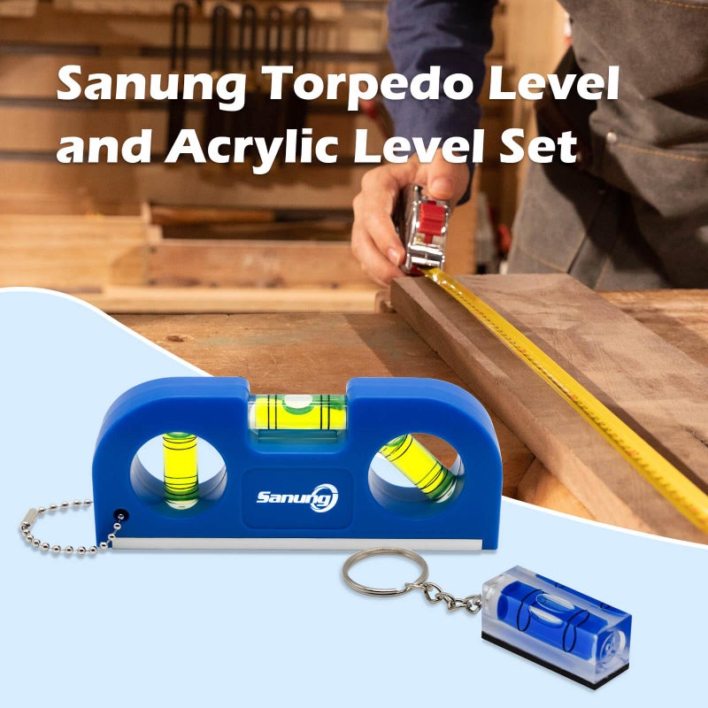 Sanung Magnetic Level Set  2Pcs Portable Bubble Torpedo + 2Pcs Acrylic Spirit Levels With Keychain For Quick Attach  45 90 180 Degree Measurement - Image 2