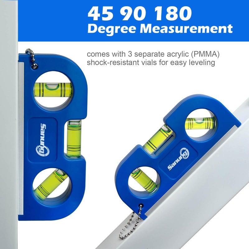 Sanung Magnetic Level Set  2Pcs Portable Bubble Torpedo + 2Pcs Acrylic Spirit Levels With Keychain For Quick Attach  45 90 180 Degree Measurement - Image 5