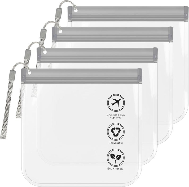 RONRONS 4PCS TSA Approved Toiletry Bags- 3-1-1 Compliant Quart Size Zipper Bags- Triple-sealed Seam Leak-proof Clear Cosmetic Bag for Liquids & Makeup- Portable Travel Size Toiletries Bags(Gray)