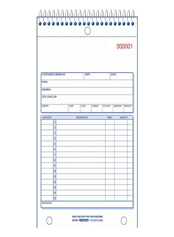 Rediform Sales Order Book, Wirebound, Numbered, 5.5 x 7.875 inches, 50 Duplicates (5L320S ) - Image 2