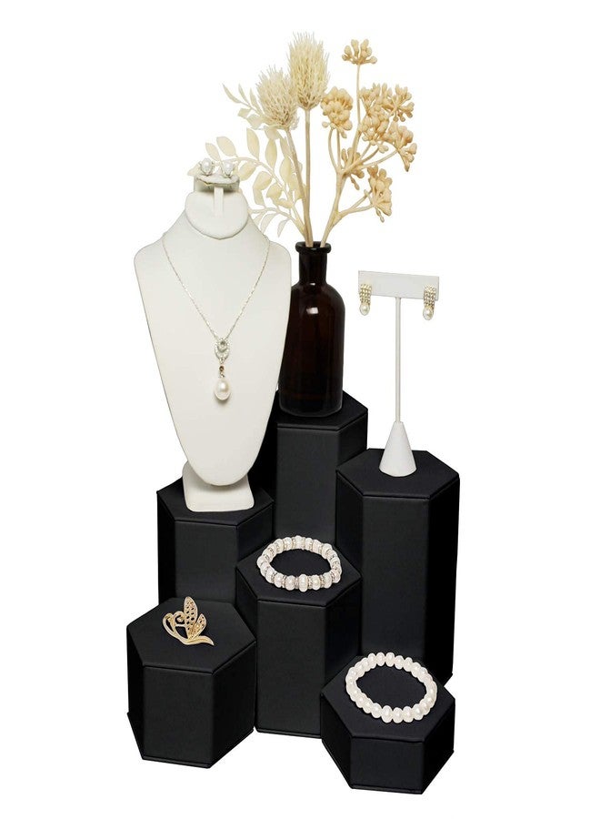 MOOCA Black Leatherette 6 Pcs Set Jewelry Display Riser Stand Jewelry Risers Pedestal for Accessories, Leatherette Display - Image 3