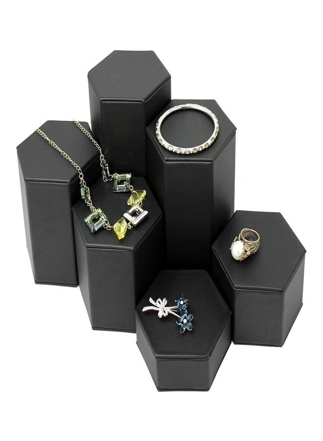 MOOCA Black Leatherette 6 Pcs Set Jewelry Display Riser Stand Jewelry Risers Pedestal for Accessories, Leatherette Display - Image 4