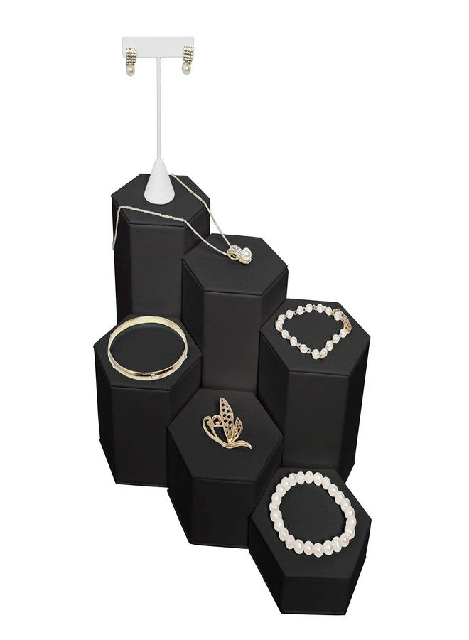 MOOCA Black Leatherette 6 Pcs Set Jewelry Display Riser Stand Jewelry Risers Pedestal for Accessories, Leatherette Display - Image 5
