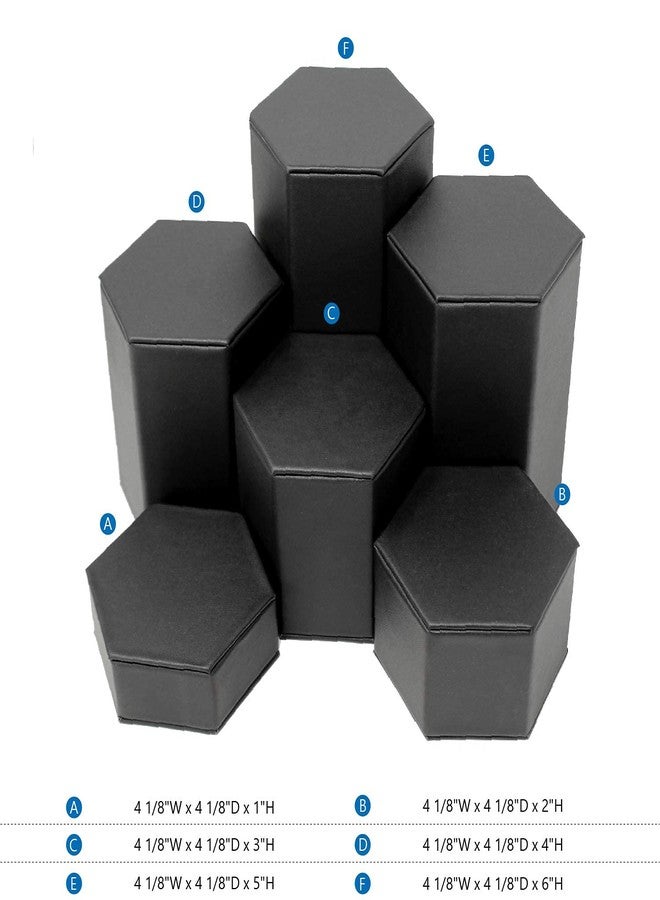 MOOCA Black Leatherette 6 Pcs Set Jewelry Display Riser Stand Jewelry Risers Pedestal for Accessories, Leatherette Display - Image 2