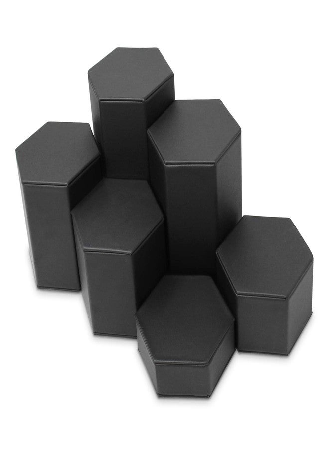 MOOCA Black Leatherette 6 Pcs Set Jewelry Display Riser Stand Jewelry Risers Pedestal for Accessories, Leatherette Display - Image 1