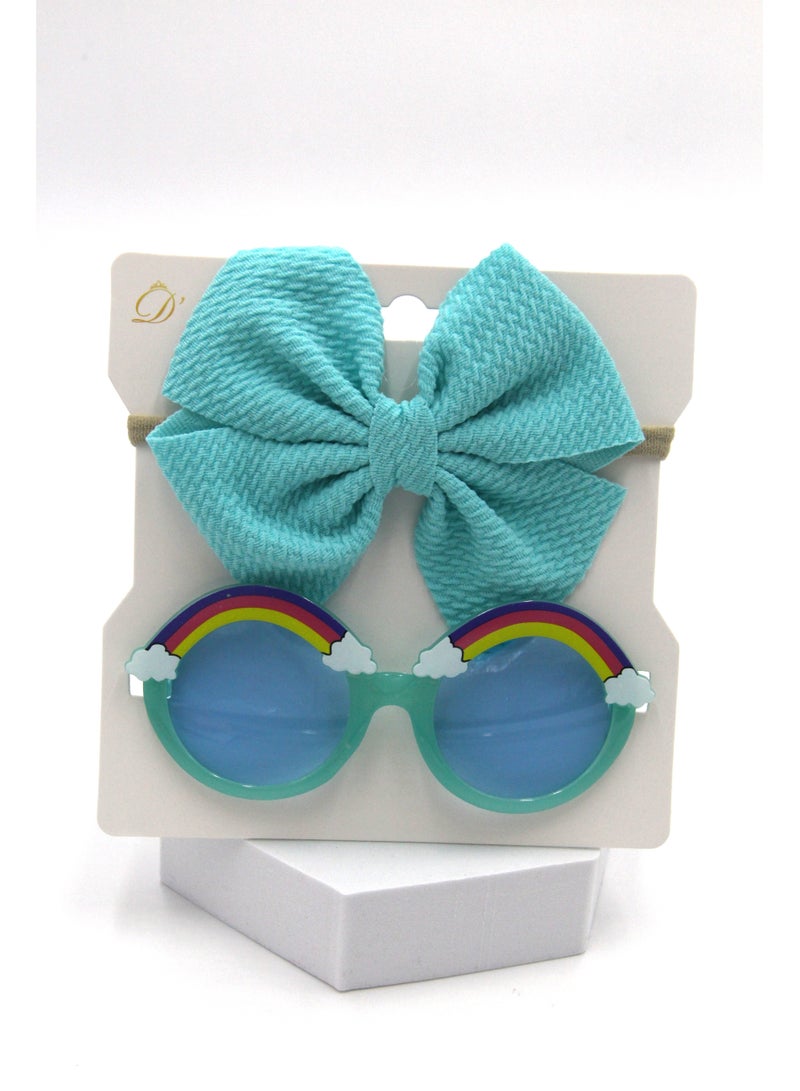 D'Daniela Anaya Rainbow Glasses and Bow Barrette Ponytail Set For Babies and Girls - Baby Blue - Image 1