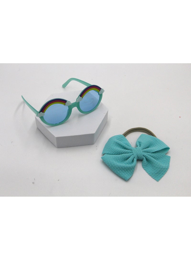 D'Daniela Anaya Rainbow Glasses and Bow Barrette Ponytail Set For Babies and Girls - Baby Blue - Image 2