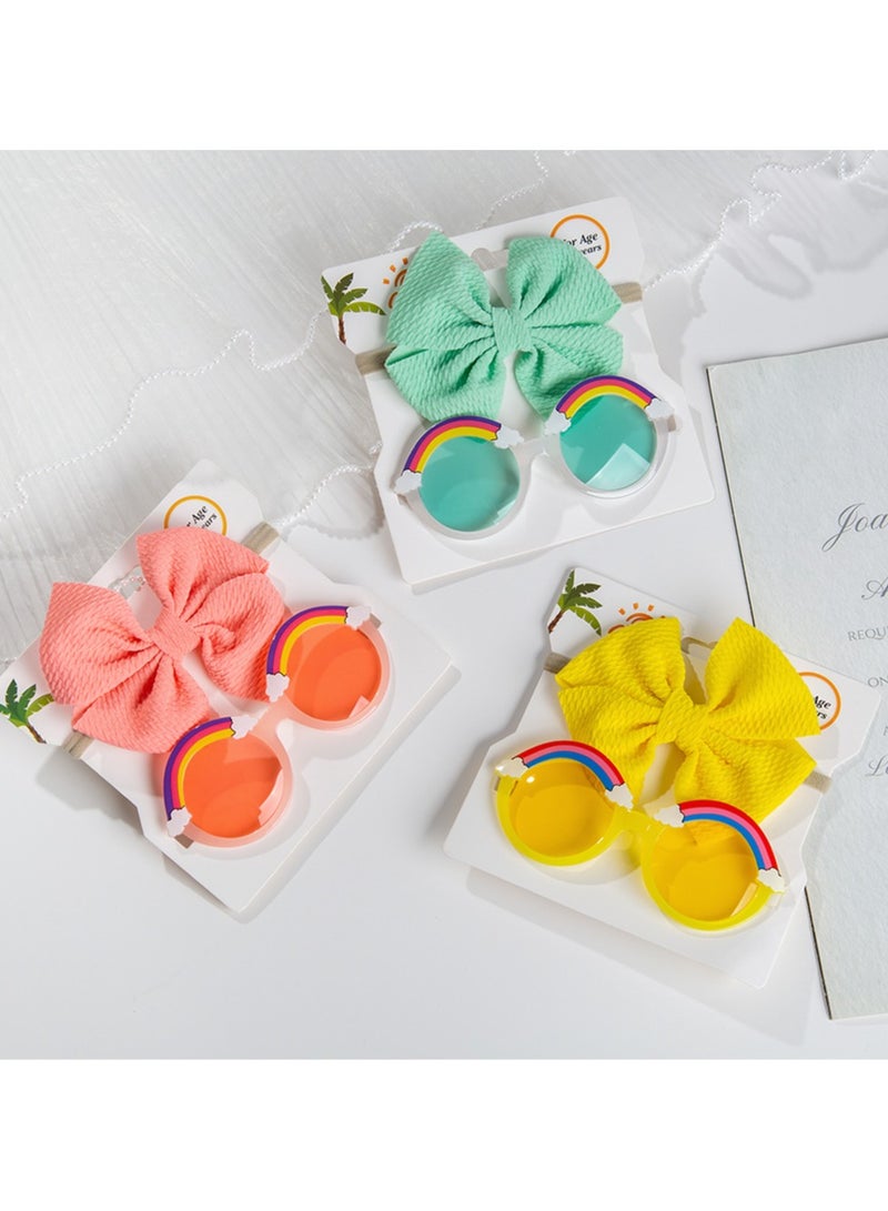 D'Daniela Anaya Rainbow Glasses and Bow Barrette Ponytail Set For Babies and Girls - Baby Blue - Image 5