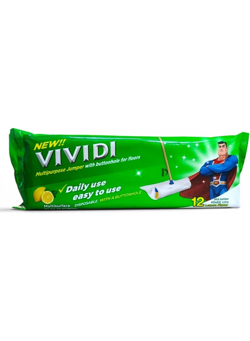 Wet Floor Cleaning Wipes 40×60 cm Lemon Scent, Biodegradable Mop Wipes with Stick Slot, Compatible with Flat Mops, Suitable for Hardwood, Tiles and All Hard Surfaces - Image 1