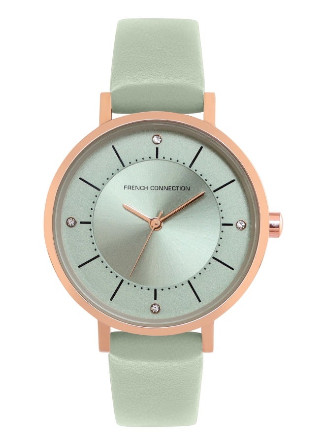 French Connection Women's Green Dial Green Leather Strap Analog Watch 34mm - Image 1