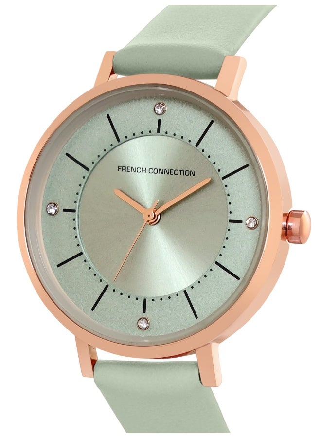 French Connection Women's Green Dial Green Leather Strap Analog Watch 34mm - Image 2