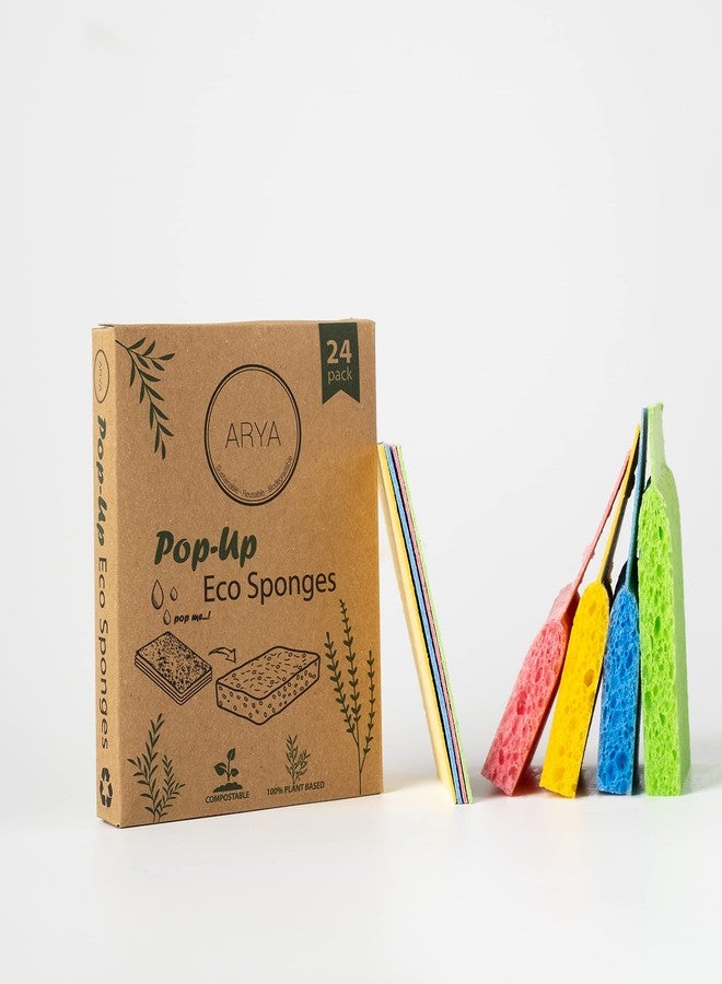 Aryaa ARYA. | Pop-Up Eco Sponges 24 Pack | Natural Cellulose | Compostable & Biodegradable | Compressed Kitchen & Bathroom Sponges | Plastic-Free & Non-Scratch (24) - Image 1