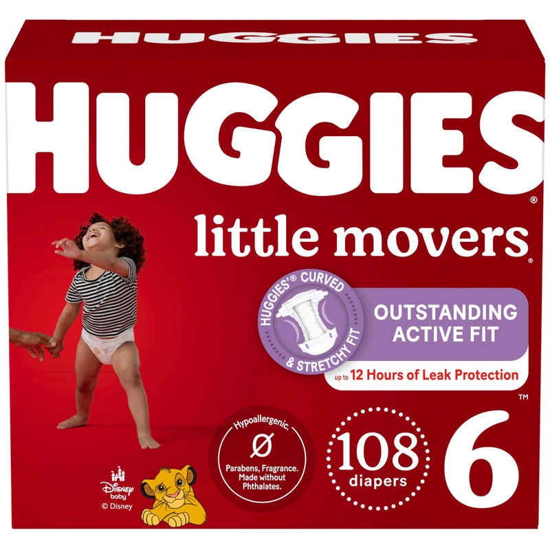 Huggies Size 6 Diapers Little Movers Baby Diapers Size 6 35 lbs 108 Count 2 Packs of 54 Packaging May Vary - Image 2