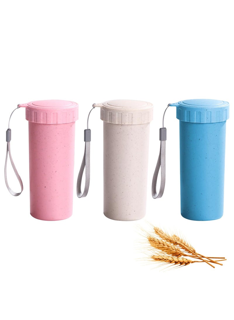 SUPVOX Supvox® 330ml Water Bottle Pack of 3 Unbreakable Water Bottle Set, Wheat Straw Slim Sipper Bottle for Adults, Women & Kids, BPA Free Water Bottles, Lightweight Water Bottle  - Image 1