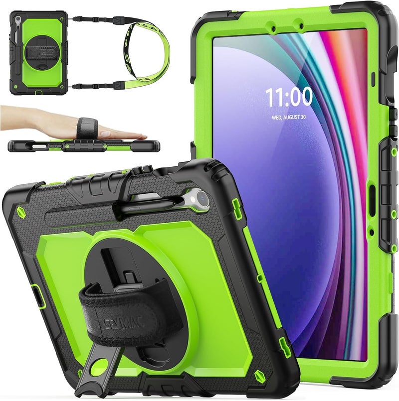 SEYMAC Case for Galaxy Tab S9 Plus /S9 FE Plus/S10 Plus 12.4'', with Screen Protector Pencil Holder [360 Rotating Hand Strap] &Stand, Drop-Proof, Yellowish+Pink - Image 1