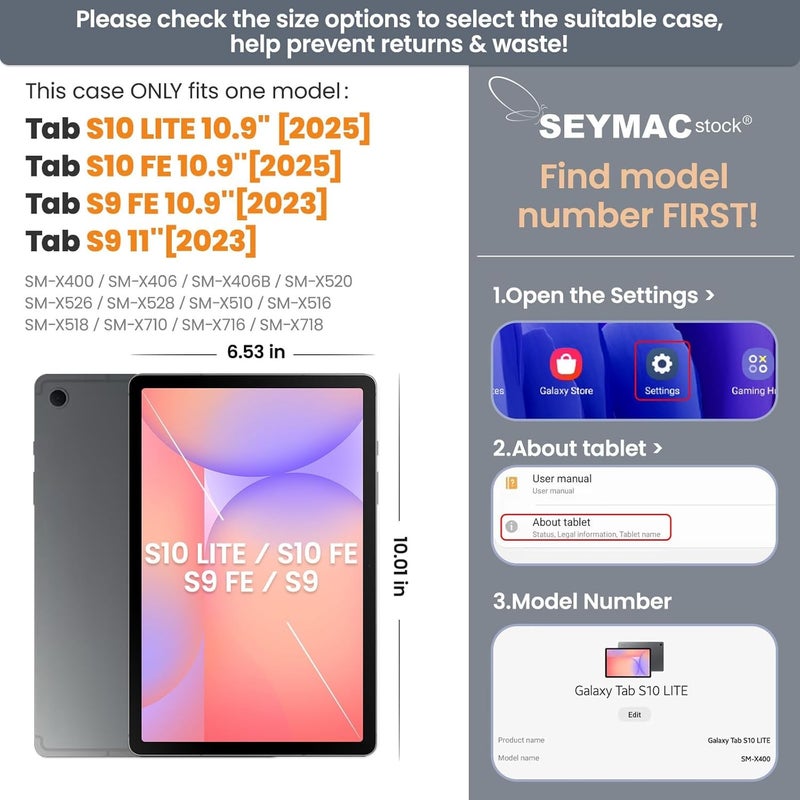 SEYMAC Case for Galaxy Tab S9 Plus /S9 FE Plus/S10 Plus 12.4'', with Screen Protector Pencil Holder [360 Rotating Hand Strap] &Stand, Drop-Proof, Yellowish+Pink - Image 2