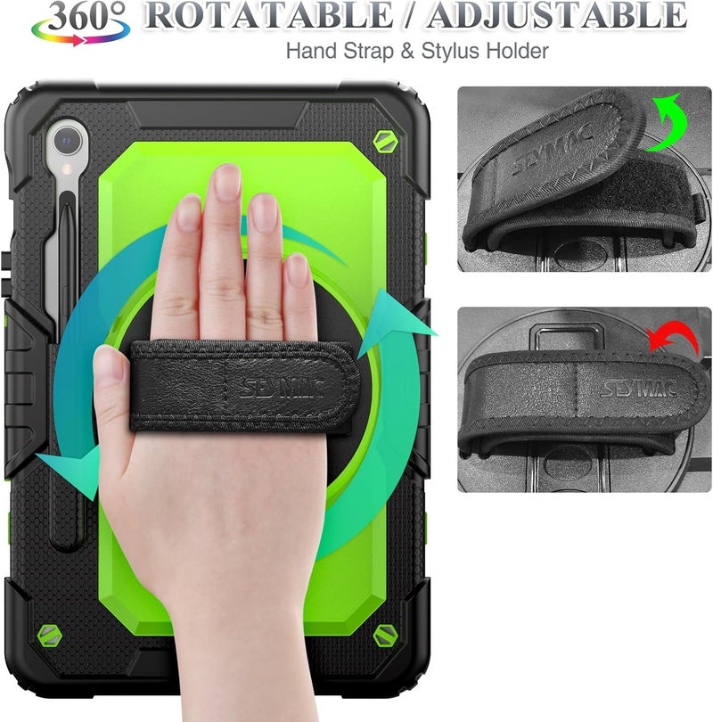 SEYMAC Case for Galaxy Tab S9 Plus /S9 FE Plus/S10 Plus 12.4'', with Screen Protector Pencil Holder [360 Rotating Hand Strap] &Stand, Drop-Proof, Yellowish+Pink - Image 3