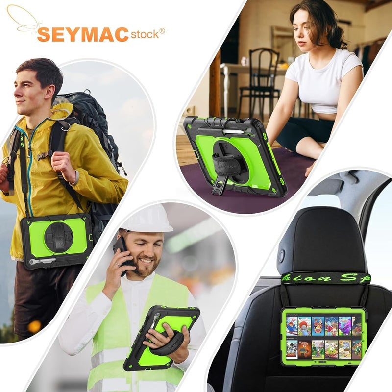 SEYMAC Case for Galaxy Tab S9 Plus /S9 FE Plus/S10 Plus 12.4'', with Screen Protector Pencil Holder [360 Rotating Hand Strap] &Stand, Drop-Proof, Yellowish+Pink - Image 5