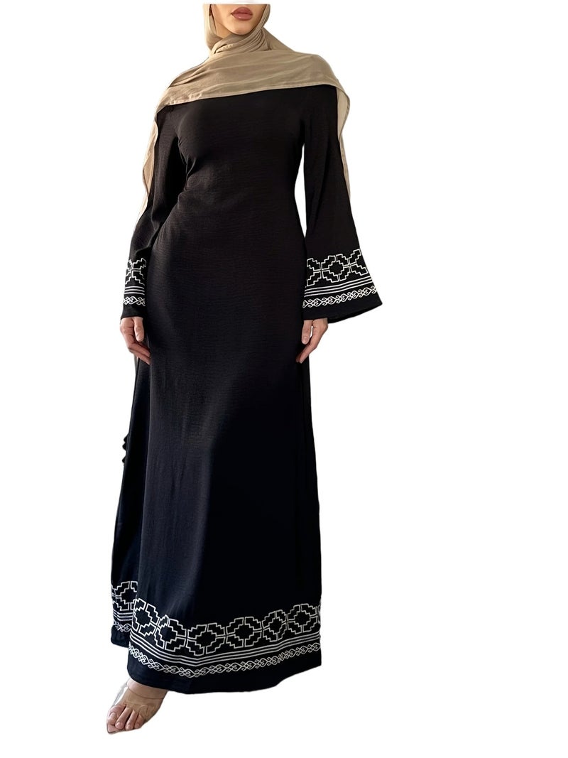 Women'S Elegant Arabian Abaya Dress - Long Islamic Robe with Waist Belt, Black Formal & Everyday Muslim Gown for Weddings, Office, Travel - Modest Islamic Clothing (No Headscarf... - Image 1