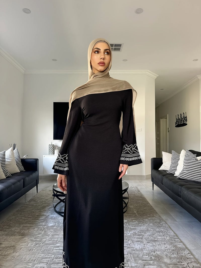 Women'S Elegant Arabian Abaya Dress - Long Islamic Robe with Waist Belt, Black Formal & Everyday Muslim Gown for Weddings, Office, Travel - Modest Islamic Clothing (No Headscarf... - Image 3