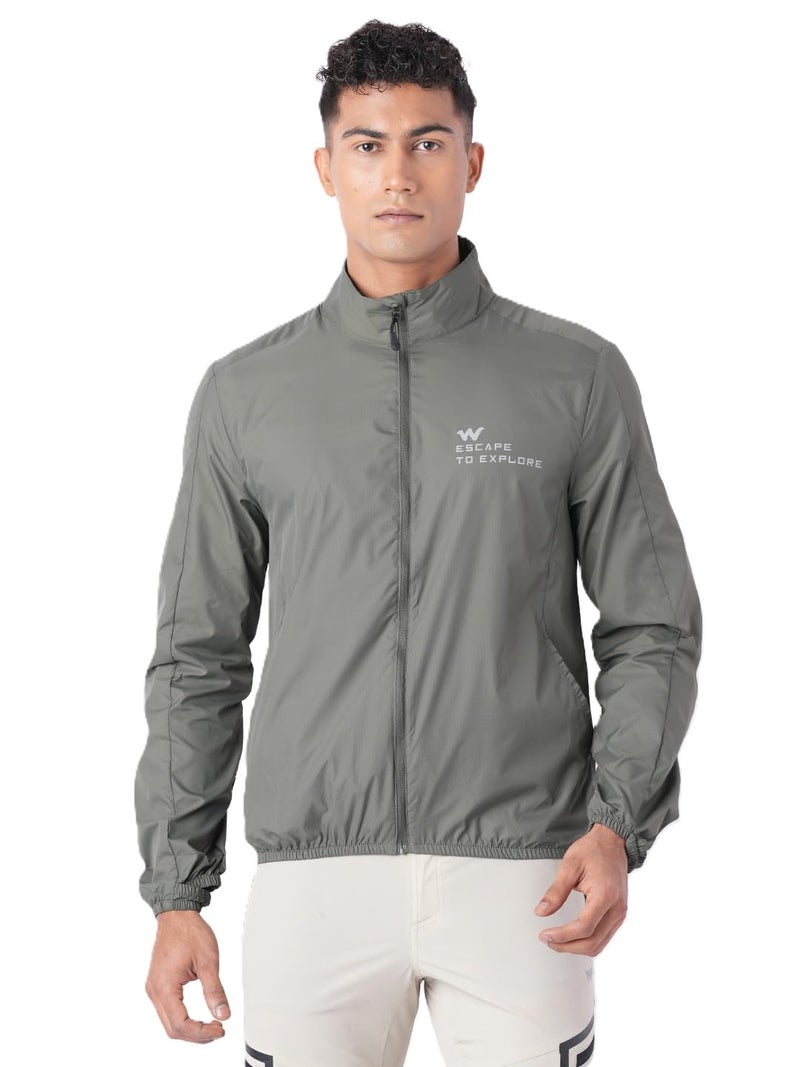 Wildcraft Men Sierra Solid Nylon Blend Collored Casual Wind Breaker Jacket, Full Sleeve - Regular fit, Olive Green, M - Image 1