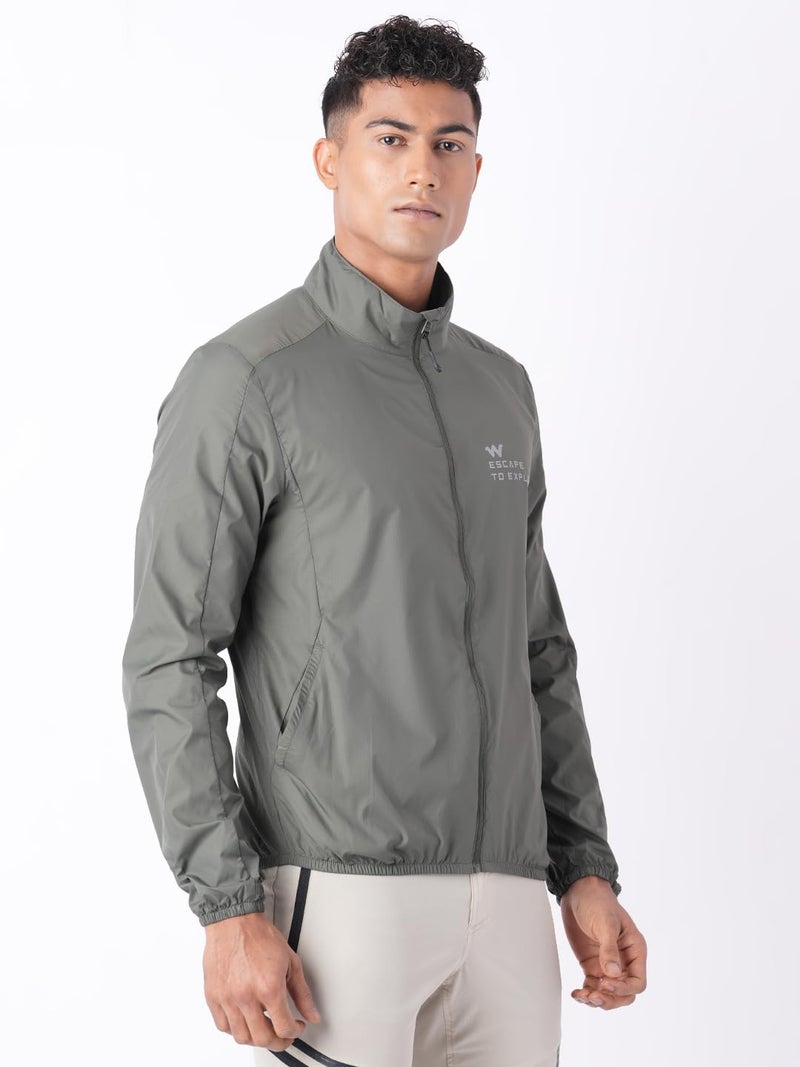 Wildcraft Men Sierra Solid Nylon Blend Collored Casual Wind Breaker Jacket, Full Sleeve - Regular fit, Olive Green, M - Image 3
