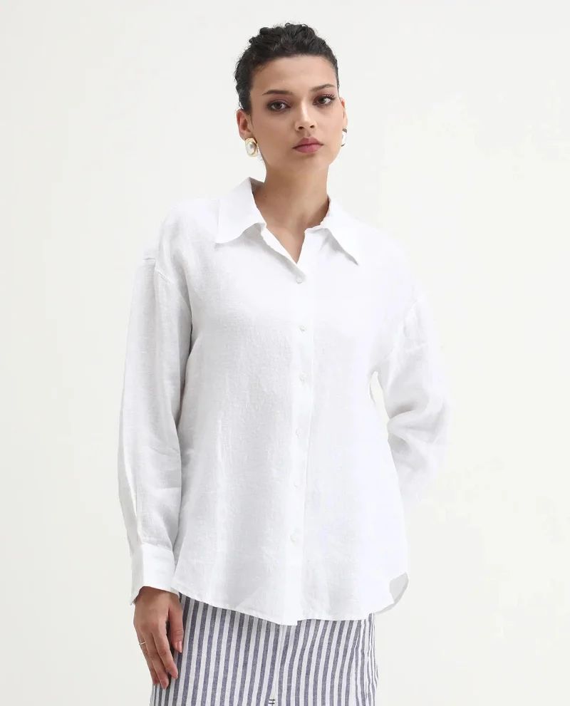 Rareism Women's Solid Linen Shirt