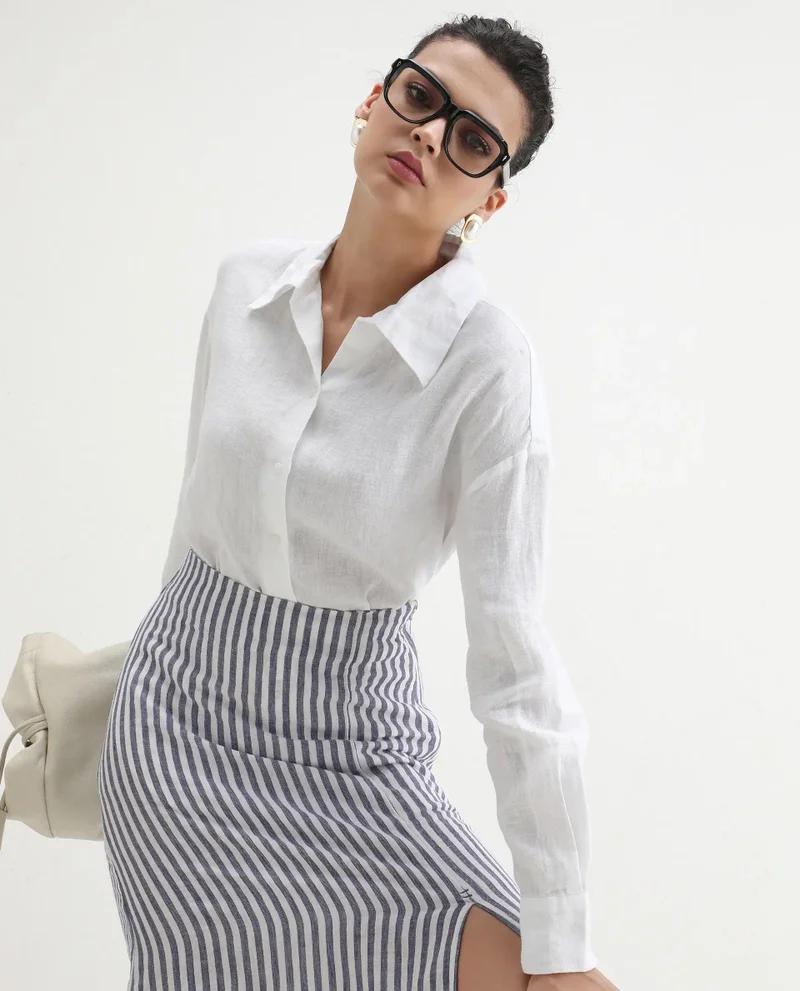 Rareism Women's Solid Linen Shirt