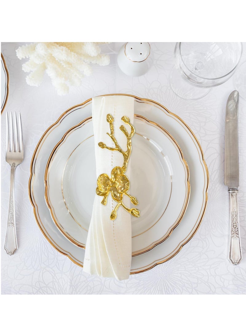 SYOSI Napkin Rings, Gold Metal Plum Blossom Napkin Rings Cloth Napkin Holder for Weddings, Valentines Day, Holiday, Receptions, Dinner Party, Banquet, Buffet Table Decor 6Pcs, Gold - Image 3