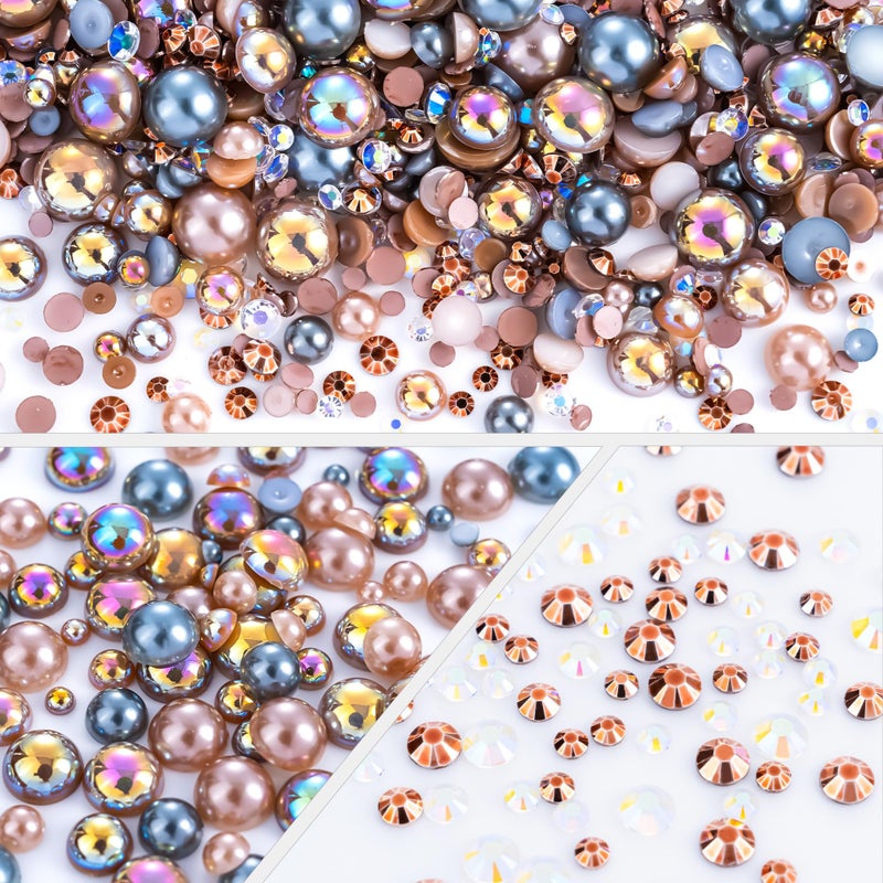 MYYKO 60g Coffee Flatback Rhinestones Half Pearls for Crafting, Mixed Size 3mm-10mm Resin Rhinestones for Bedazzling, Small Pearls for DIY Tumblers Mugs Nail Art Shoes Clothes with Glue - Image 4