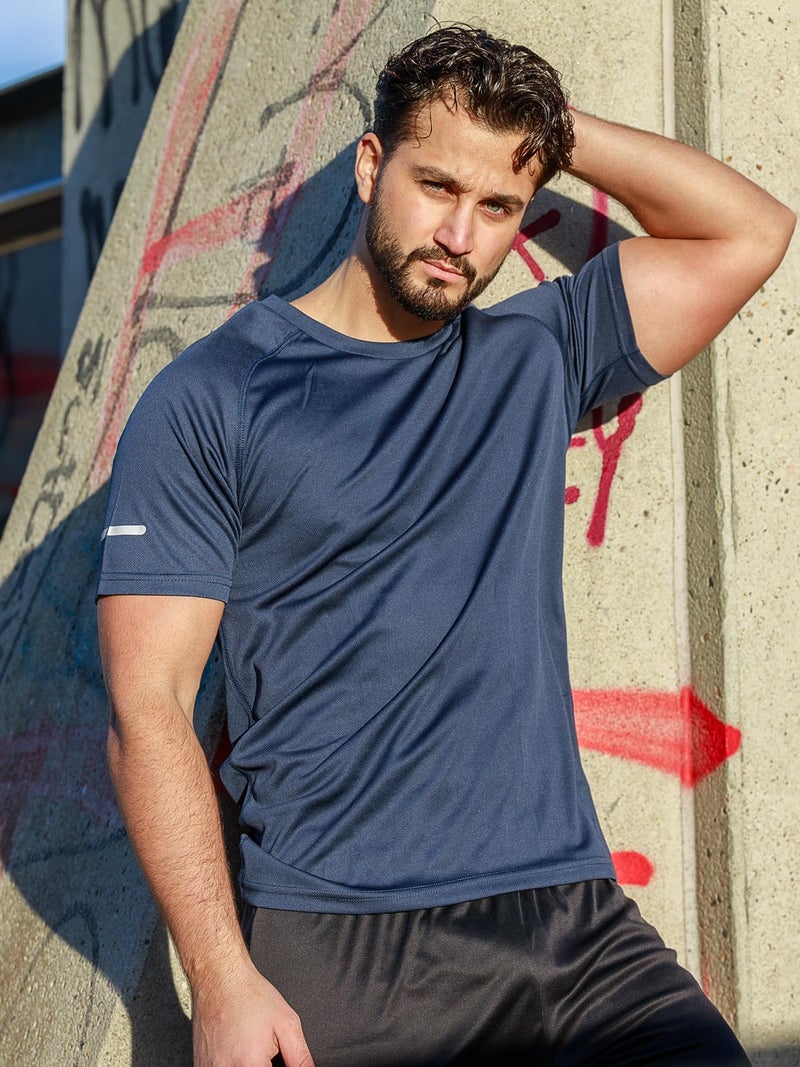 frueo Men’s 3 Pack Sport T-Shirt, Cool Dry Breathable Short Sleeve Mesh Fitness Shirt, Workout Gym Running Top,520,Black Gray Navy,4XL - Image 4