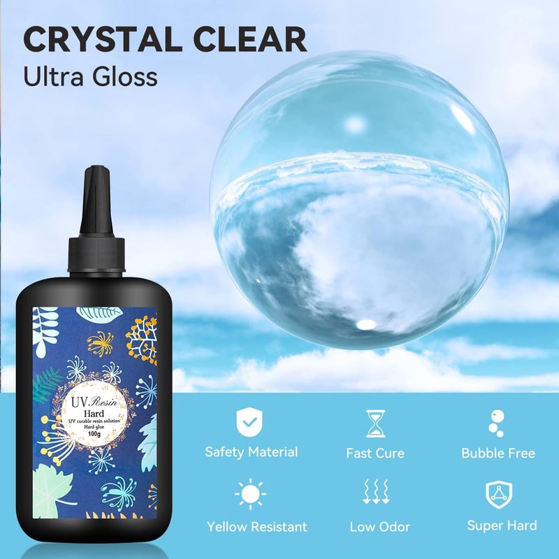 Excefore Uv Resin 100G Upgraded Crystal Clear Hard Ultraviolet Epoxy Resin Glue, Low Odor, Fast Curing Uv Resin Kit For Jewelry Making, Diy Craft, Christmas Ornaments, Set Of 2 - Image 2