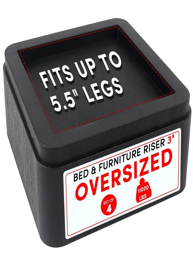 DEDU Oversized Bed Risers Heavy Duty Stackable 4 Pack, Furniture Risers for Sofas 3 Inch or 6 Inch Supports Up to 11000 Lbs, Square Bed Raising Blocks Fits 5.5 Inch Wide Desk or Couch (Black) - Image 1