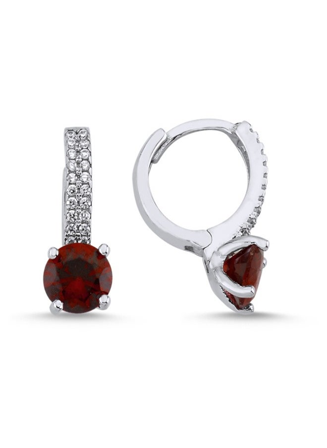 EMNON 925 Sterling Silver Jewelry Rhodium Plated Solitaire Garnet CZ-Red Huggie Hoop Earrings 100% Precious Metal Gift for Women- Emnon38EA  - Image 1